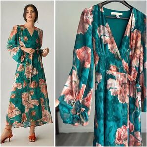XXS Anthropologie Hutch V-neck Textured Long Sleeve Maxi Wrap Dress